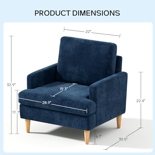 VKNOW Accent Chair Living Room Chair, Modern Comfy Chenille Armchair, Mid Century Modern Reading Sofa Chairs for Bedroom Living Room,Blue - Image 2