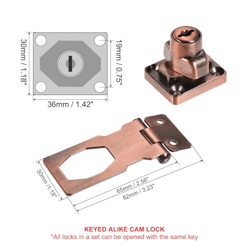 Image of PATIKIL Keyed Hasp Locks, 2 Pack 2.5 Inch Twist Knob Locking Hasp Zinc Alloy Safety Hasp Latches with Keys Keyed Alike for Cabinet Small Door, Copper