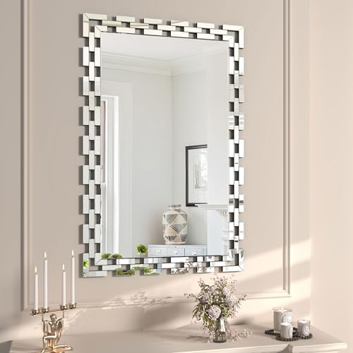 Image of Wall Mirror Decorative - 30 * 46 Inch Large Rectangular Decorative Mirror for Living Room, Modern Accent Glass Wall Mirror for Bedroom, Office
