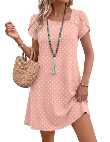 Zeagoo Womens Dresses Spring Dresses for Women 2026 Floral Dress with Pockets Short Sleeve Square Neck Dress Floral-JH1 L