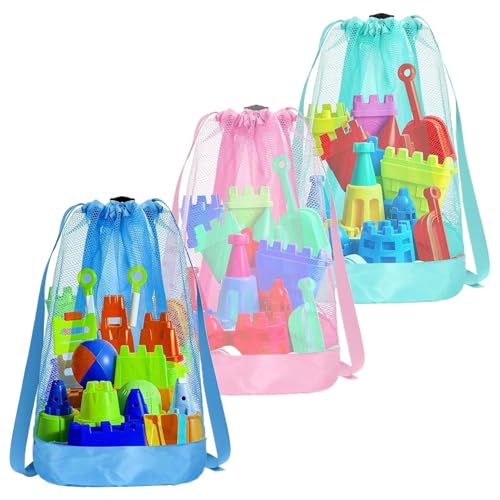 Genérico Bolsa de Playa con Malla | Mochila para Recoger Conchas y Juguetes de,Accesorios de Transporte Ajustables Multifuncionales para Vacaciones, Piscina y Actividades Acuáticas