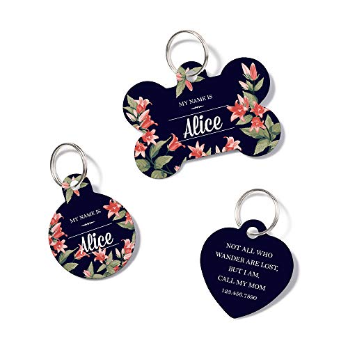 waaag Pet ID Tags, 50 Styles+ Personalized Floral Flower Girl Lovely Pet ID Tags, Dog Tag, Cat Tag, Name ID Tag, Dog Collar Tag, Cat Collar Tag