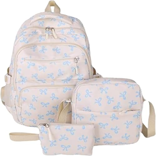 3pcs Set Bow Backpack For Women, Girls Cute Kawaii Backpack Set Aesthetic Daypack Bow Rucksack, Fashion Travel Daypack (Blue)