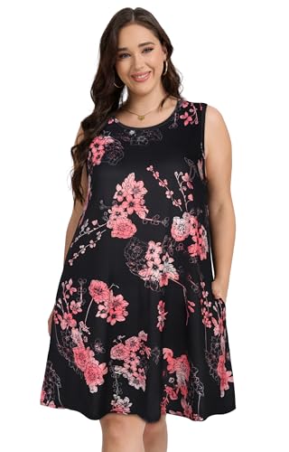 Image of elescat Plus Size Summer Dresses for Women Sleeveless Pockets Beach Tshirt Tank Sundress 2026
