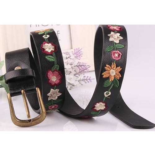 Adjustable Embroidered Flower Waist Belt PU Wide Belt Girls Women Waist Belt for Coat Skirts Jeans3