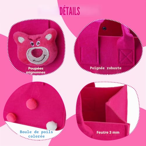Sac de Courses Cabas, FainFun 30 * 20 * 18 cm Panier a Courses avec Poignée, Rectangulaire Corbeille Feutre avec Anse, Sac de Courses Reutilisable pour Journaux (Rose Rouge) – vue 3