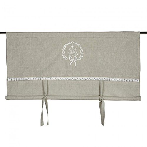 Unbekannt Scheibengardine Raff Gardine Raffrollo Vorhang 'Emmy' 120 x 100 cm (BxH) Bestickt mit Spitze und Monogramm beige Baumwolle Landhaus Shabby French Vintage Retro Antik Nostalgie