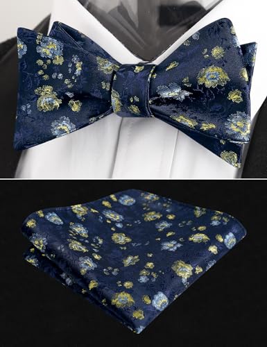 Image of Alizeal Mens 2pcs Floral Pattern Bow Tie Set | Self-tied Pocket Square Colorful Perfect for Weddings Proms Business