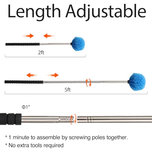 Image of Cobweb Duster with Extension Pole - Outdoor Spider Web Cleaner with Long Handle for High Ceiling and Wall Duster - 5ft Web Remover and Dusting Brush - House Cleaning Tool