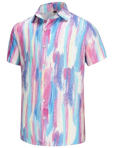 KYKU Hawaiian Shirt for Men Short Sleeve Button Down Summer Clothing Vacation Beach Shirts Stripe with Pockets2