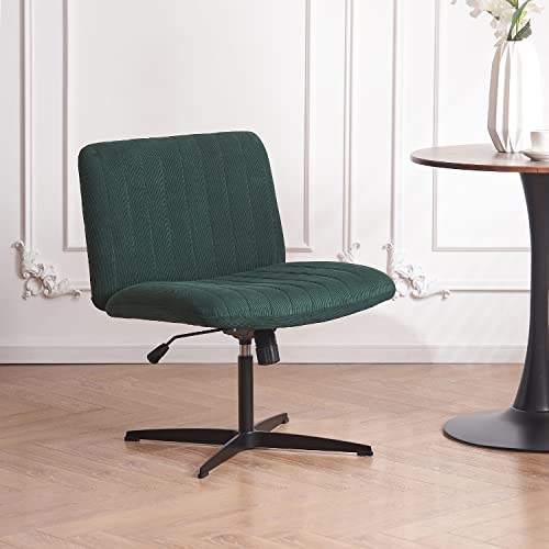 April Game Corduroy Fabric Wide Seat Office Desk Chair, 360° Swviel Armless Living Room Chair With No Wheels, Mid-Back Height Adjustable Ergonomic Computer Task Chair, Green #TOP22