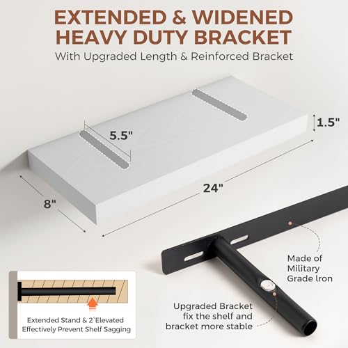 Image of Dreamland White Floating Shelves for Wall,8 Inch Deep Floating Shelves,24 inch W x 8 inch D Wall Shelves for Bedroom,Living Room,Kitchen,Bathroom,Set of 2