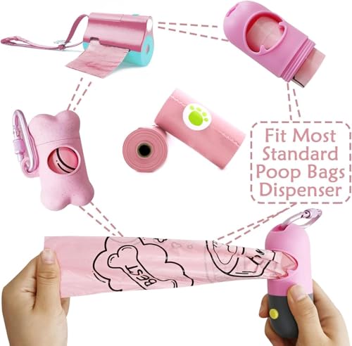 Image of YUCHIYA 2 Pack Dog Poop Bag Holder with 2 Rolls of Blue Leak-Proof Dog Waste Bags Poop Bag Dispenser with Leash Clip Key Ring (Pink, 1 Holder 135 Bags)