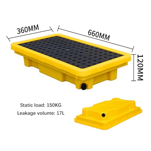 Plateforme robuste en polyéthylène jaune et noir pour le confinement des déversements de fûts