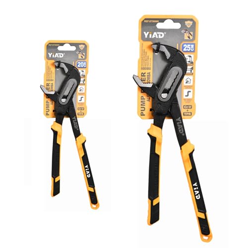 Groove Joint Pliers 8/10 Inch V-Jaw Water Pump Pliers With 7-Position Push Locks,Adjustable Tongue and Groove lock Pliers Rubber Grip Handle Tools Set for Home Auto Repair,Nuts,Bolts,Pipe 2 Piece