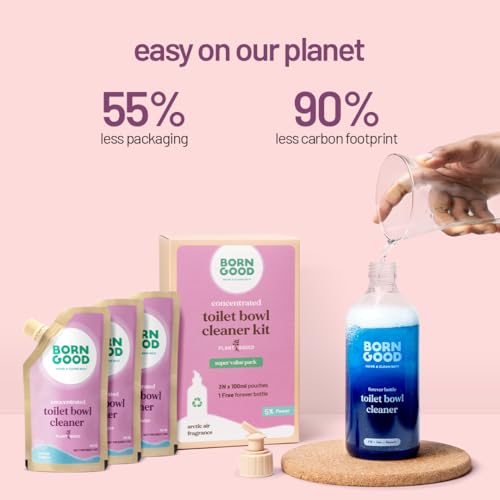 Image of Born Good Toilet Bowl Cleaner Concentrate 1.5L Bottle Pack | 1 Pouch 50ml = 500ml Toilet cleaner | No Toxic Fumes | Kills 99% Bacteria | Removes Skid-marks | Planet-Friendly