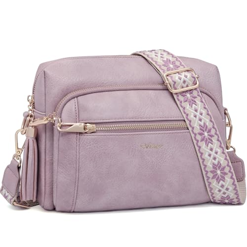 Image of Small Leather Crossbody Bags for Women Anti theft Purses and Handbag Shoulder Hangbag with Wide Strap Tassel