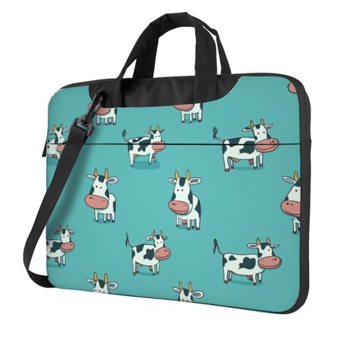 Cartoon Cow Turquoise Maletín para Laptop 14 pulgadas miniatura 1