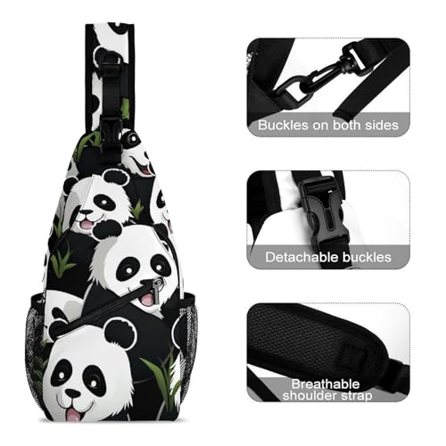 Mochila bandolera deportiva con patrón de panda blanca miniatura 3