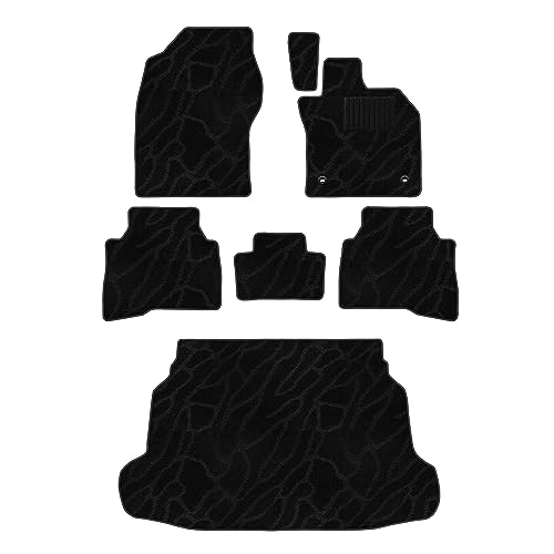 Aviles 新型 プリウス 60系 フロアマット + ラゲッジマット【16色から選択】(HV・U/Xスペアタイヤ無し車用,04:ウェーブ × ブラック)