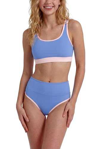 Image of Period Swimwear Two Piece Leakproof Swimsuit Menstrual High Waist Bikini Sets Color Block Bathing Suit for Teen Girls