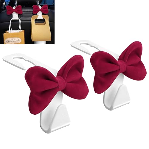 BVGACI Car Back Seat Headrest Hooks, 2 Pack Stylish Back Seat Bag Hooks, Suitable for Purses, Bags, and Groceries, Car Interior Accessories (red)