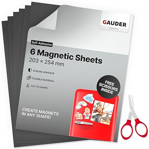 GAUDER Magnetic Sheets Self-Adhesive (20 x 25 cm – 6 Pieces) | Magnet Sheets | Magnetic Sheets for Crafts & more