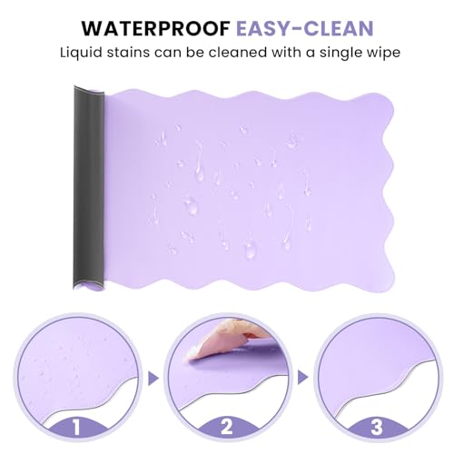 Image of PU Leather Desk Pad, Scalloped Non-Slip Mouse Pad & Large Desk Mat Cover Stitched Edges Writing Pad for Office, Home - Waterproof, Easy to Clean, Durable Surface I 31.4 inchx15.7 inch, Purple