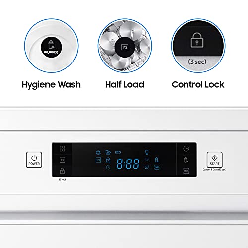 Image of Samsung 13 Place Setting Freestanding Dishwasher with Intensive Wash (DW60M5042FW /TL, White, Stainless Steel Tub, Hygiene Clean, Height Adjustable Rack)