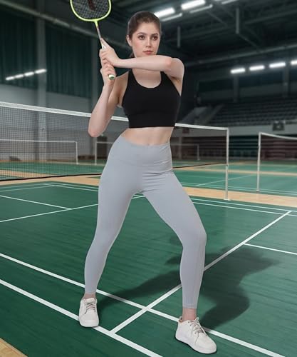 Image of GLAMORAS Women's Polyester Spandex High Waist Gym Leggings with Side Pocket, 4-Way Stretch, Squat-Proof, Moisture-Wicking Workout Tights for Running, Gym, Fitness, Training, Yoga & Activewear