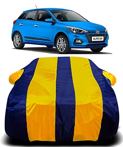 Image of Waterproof Car Cover with Ultra Surface Body Protection (Yellow Stripes) (Hyundai New Elite i20 2019)