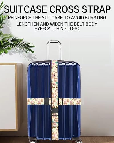 Image of Luggage Straps for Suitcases, Adjustable Travel Belt, Durable Wide Luggage Strap, Cute Suitcase Strap Identifiers with Buckle, Bag Straps for Luggage, Cute Sloth