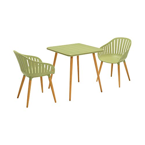 Armen Living Nassau Modern Outdoor Patio Dining Set, 3 Piece, Sage Green And Eucalyptus #TOP13