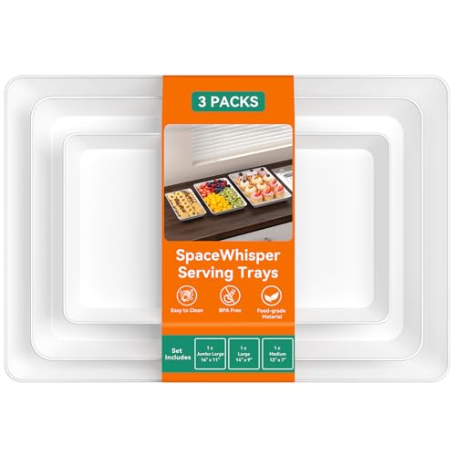 SpaceWhisper 3 Pack Serving Tray, Serving Platters for Snacks, Fruit, Cookies, Dessert, Large Reusable Rectangular Party Platters, 3 Size Set Large 16 * 11″,Medium 14 * 9″,Small 12 * 7″