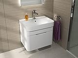 Aqua Bagno | Badmöbel Set Piccolo 2.0, Waschtisch mit Unterschrank, Badezimmerschrank, Keramik, Badschrank | Weiß | 57cm