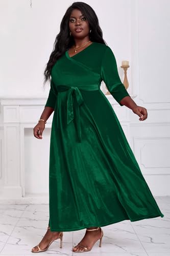 Image of Runwind Plus Size Dress for Women - 3 /4 Sleeve V Neck Maxi Dresses for Women (XL-6XL)