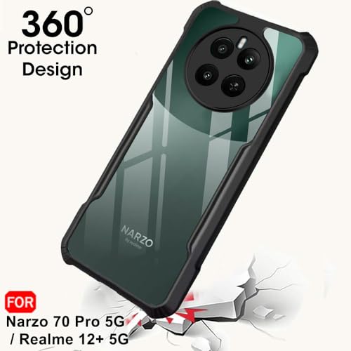 TheGiftKart Crystal Clear Realme 12 Plus 5G / Realme P1 5G / Narzo 70 5G / Narzo 70 Pro 5G Back Cover Case | 360 Degree Protection | Shock Proof Design | Transparent Back Case (PC & TPU, Black Bumper)