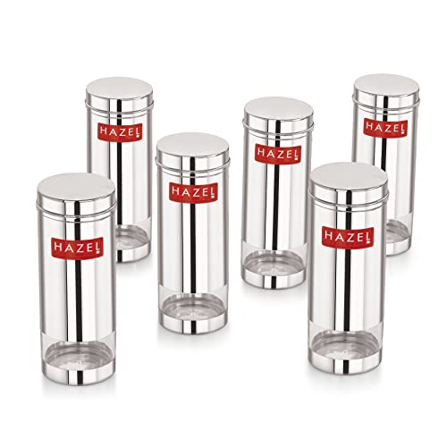 HAZEL Stainless Steel See Through Transparent Slim Container | 600 ml Air Tight Steel Containers | Grocery Containers for Kitchen | Dabba Set for Kitc