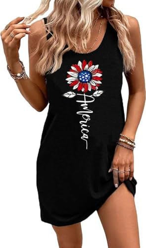 Image of Sun Salt Sand Coconut Tree Sleeveless Mini Dress Women Casual Summer Beach Vacation Dress Workout Tank Dress