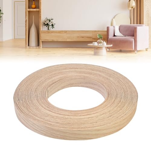CAREDGO Tira de Canto de Madera Termofusible, Rollo de Cantoneras de Madera Roble Blanco de 22 mm x 7,5 m Cinta Adhesiva de Chapa de Madera Embellecedor de Canto para Muebles Pegar con Plancha