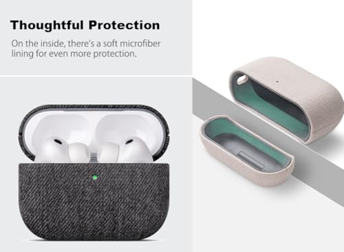 Image of Haobobro Handmade Case - for AirPods Pro 3 Case Cover - Selected Skin-Friendly Vegan Leather, Woolen Fabric Cloth Style, Drop Protective Hard Cover for AirPods Pro 3rd Generation Earbuds - Black