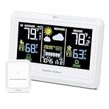 OQIMAX Weather Station Wireless Indoor Outdoor Thermometer, Color Digital Thermometer Humidity Monitor with Weather Forecast, Barometric Pressure, Alert, Calendar, Adjustable Backlight for Home