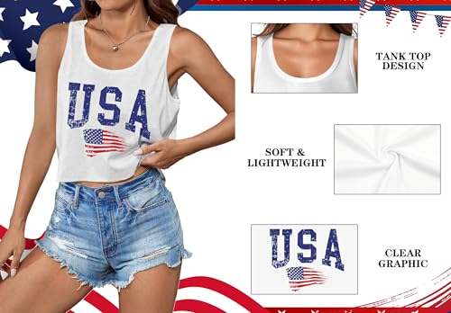 Image of Ithalt Womens American Flag Shirts 4th of July Outfits USA T-Shirt Patriotic Tank Shirt Fourth of July Sleeveless Tops