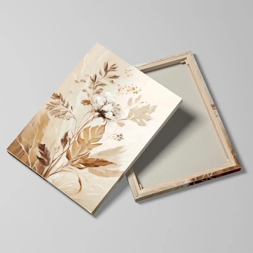 Impression d'art abstraite beige 30x50 cm avec cadre floral