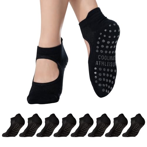 CoolMate 2/4 Pairs Pilates Socks with Grips for Women, Yoga Socks, Crew Non Slip Women for Workout, Barre, Pilates Gifts