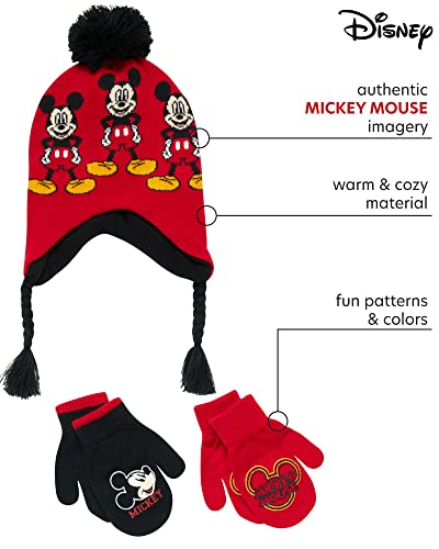 Image of Disney Little Boys Mickey Mouse Hat and 2 Pair Gloves or Mittens Cold Weather Accessory Set, Ages 2-7