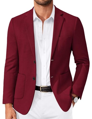 COOFANDY Mens Sports Jacket Lightweight Casual Burgundy Blazer Slim Fit Stretch Knit Sport Coat, Wine Red, XL