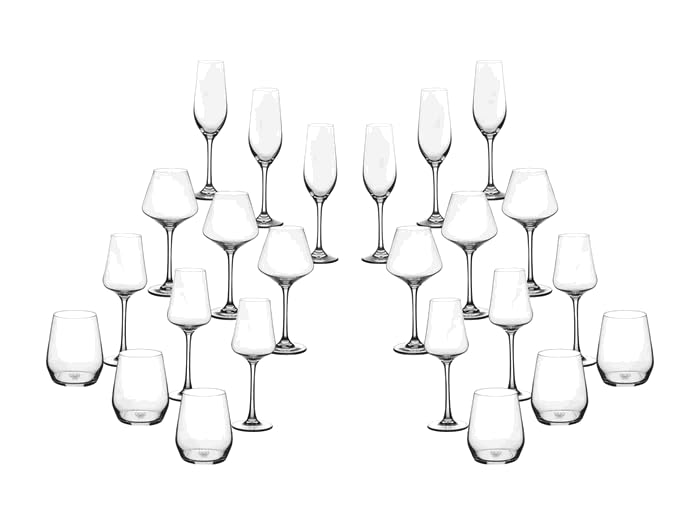 Bjorn Set de verres LAGOM 24 pièces – Service de verres en cristallin sans plomb, verres à eau, flûtes et verres à vin – Arts de la table élégants