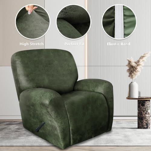Image of ANARACHON Leather Like Recliner Chair Covers Heavy Duty, 4 Pieces Recliner Cover for Recliner Chair, Leather Cover for Recliner slipcovers Washable for Pets (02Tawny)