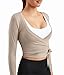 Mustcan Women's Tie Front Shrug Long Sleeve Bolero Cardigan Lightweight Cropped Twist Open Front Casual Short Shawl Tops-Khaki